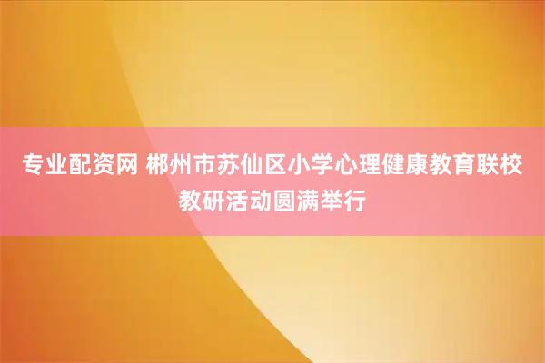 专业配资网 郴州市苏仙区小学心理健康教育联校教研活动圆满举行